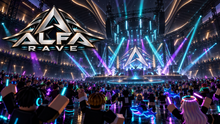 Capa oficial de ALFA RAVE, com um palco de festival iluminado e público